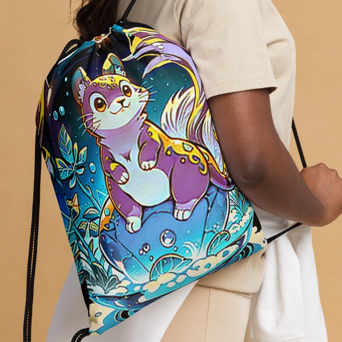 Drawstring bag - Magic Disco Cat - Anime Illustration