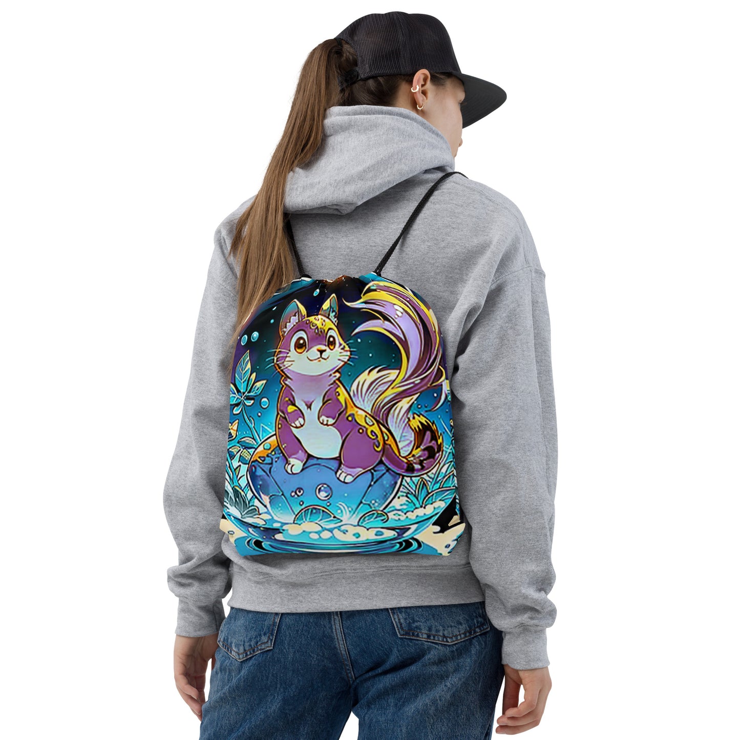 Drawstring bag - Magic Disco Cat - Anime Illustration