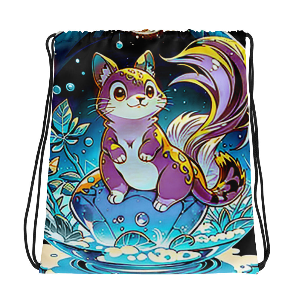 Drawstring bag - Magic Disco Cat - Anime Illustration