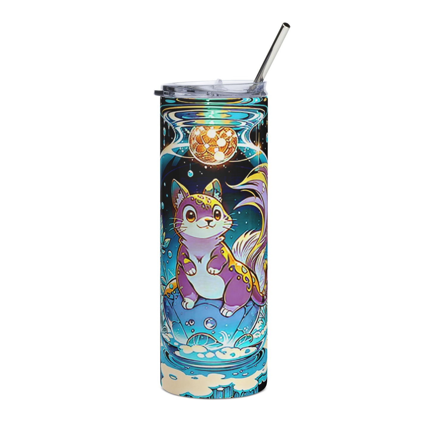 Stainless steel tumbler - Magic Disco Cat - Anime Illustration