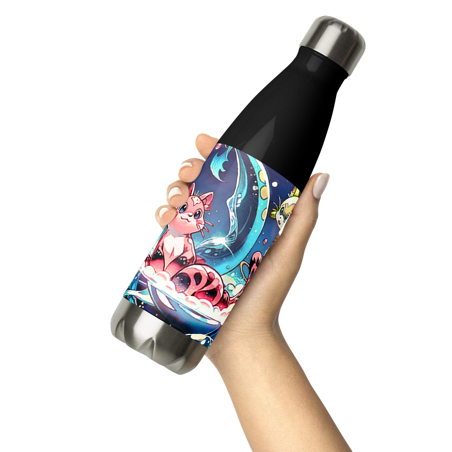 Stainless steel water bottle - Magical Cats in Vase - Anime Illustration