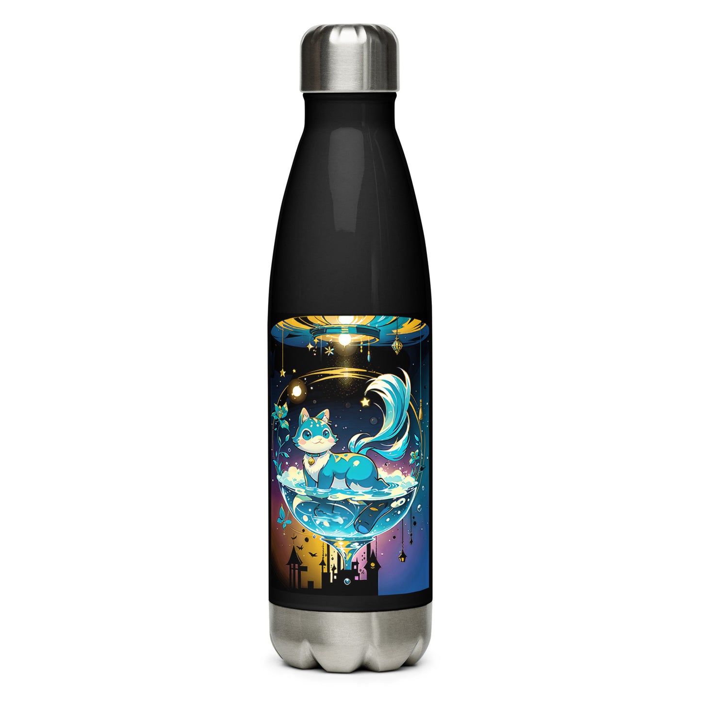 Stainless steel water bottle - Crystal Cat - Anime Illustration