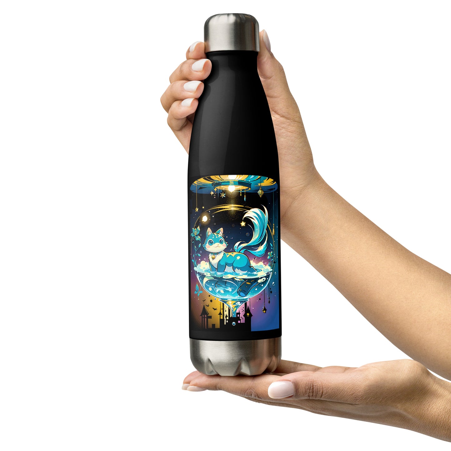 Stainless steel water bottle - Crystal Cat - Anime Illustration