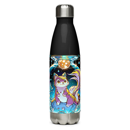 Stainless steel water bottle - Magic Disco Cat - Anime Illustration