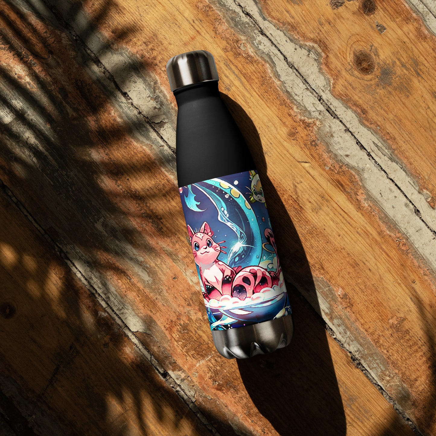 Stainless steel water bottle - Magical Cats in Vase - Anime Illustration