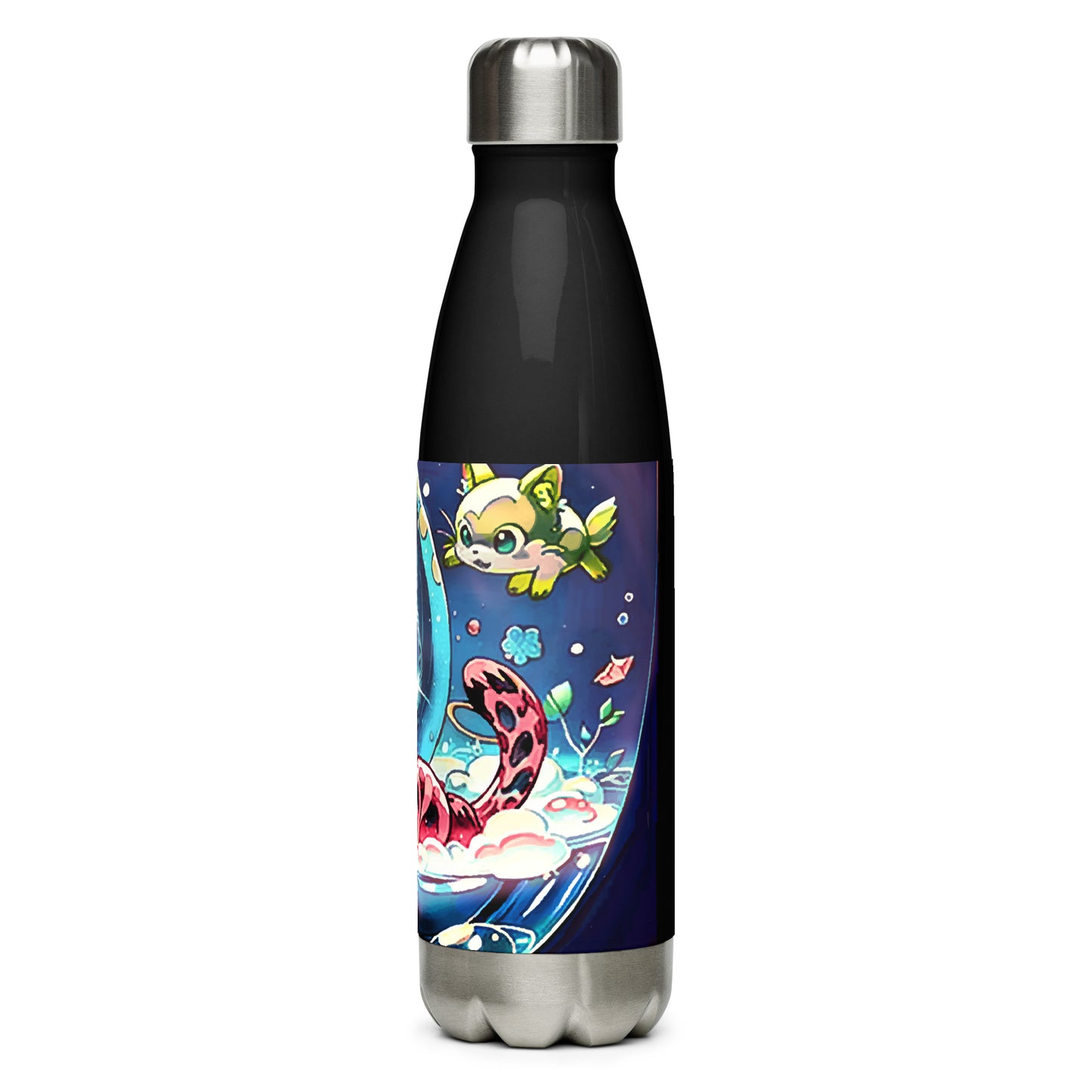 Stainless steel water bottle - Magical Cats in Vase - Anime Illustration