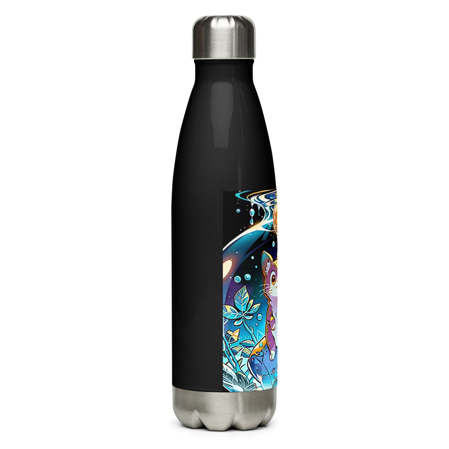 Stainless steel water bottle - Magic Disco Cat - Anime Illustration