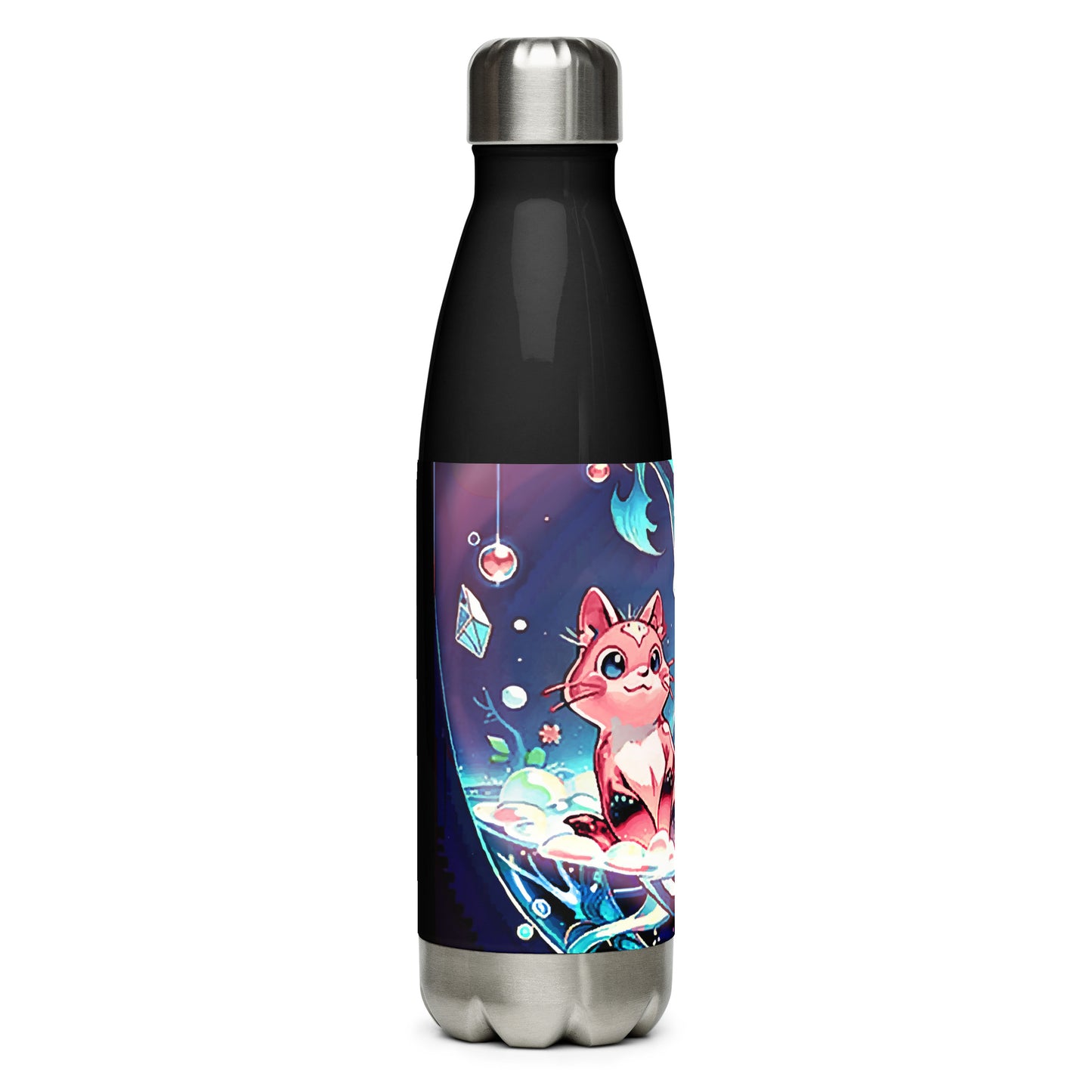 Stainless steel water bottle - Magical Cats in Vase - Anime Illustration