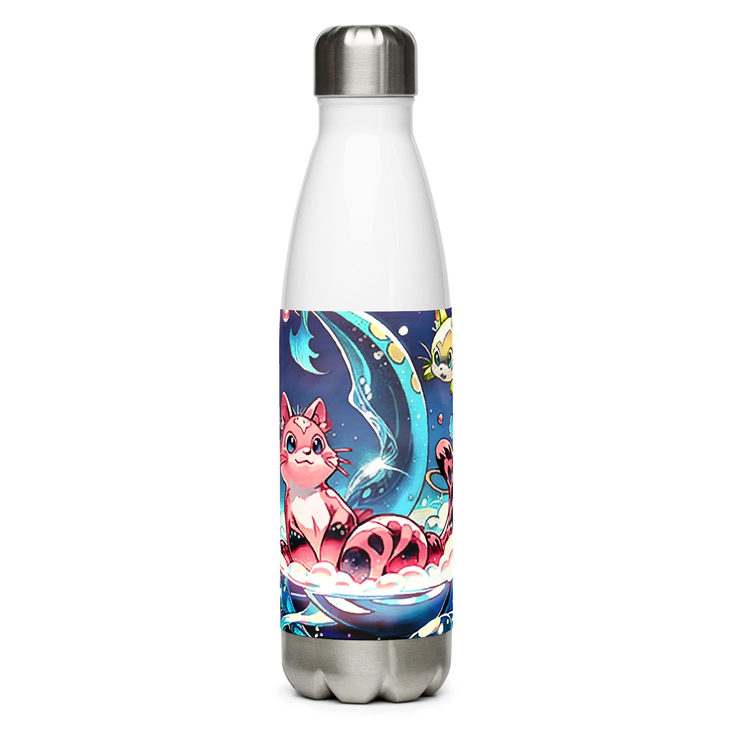 Stainless steel water bottle - Magical Cats in Vase - Anime Illustration