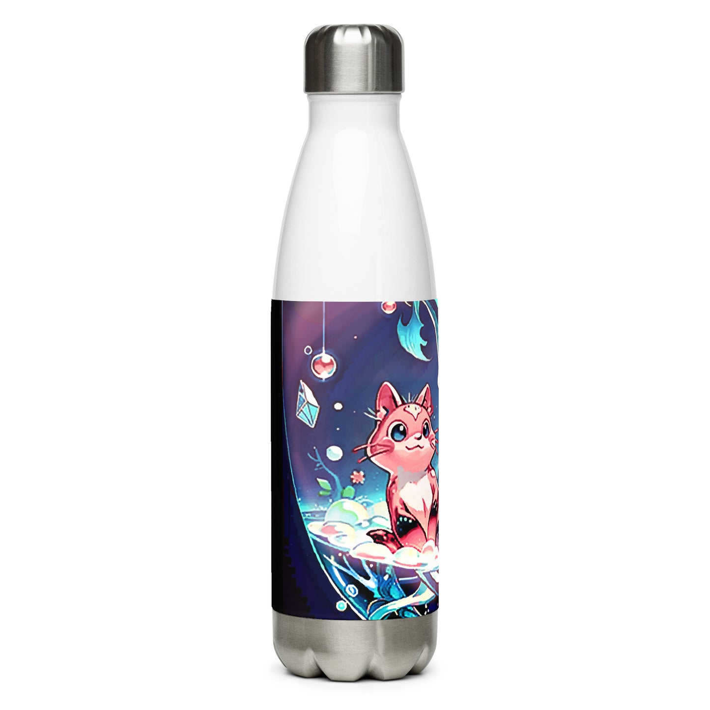 Stainless steel water bottle - Magical Cats in Vase - Anime Illustration